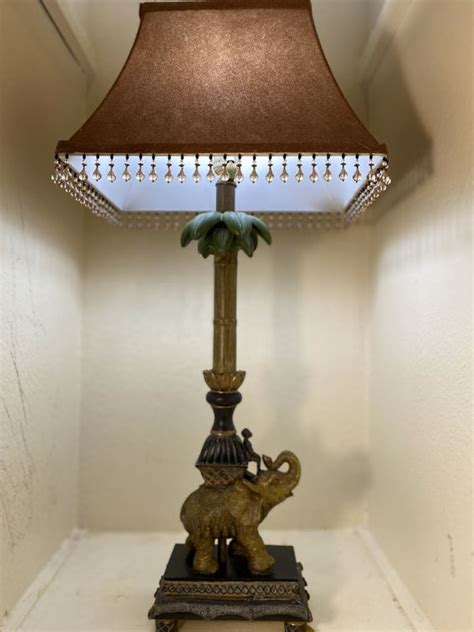 Monkey On Elephant On Palm Tree Dresser Lamp Electric Light With