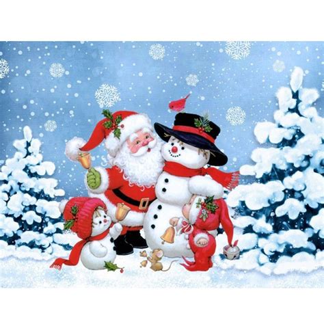 Christmas Snowman Children And Santa Claus 5d Diamond Painting