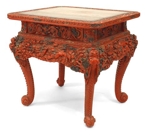Asian Chinese Red Lacquered Tea Table