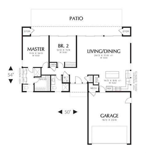 See more ideas about house plans, house floor plans, small house plans. Small modern L-shaped 2-bedroom ranch house plan
