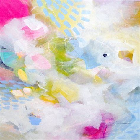 An Abstract Painting With White Pink Yellow And Blue Colors On The