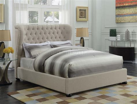 Newburgh Upholstered Bed 300744 In Beige Fabric By Coaster