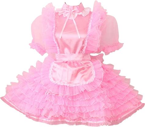 Buy Women Lockable Prissy Sissy Maid Satin Organza Pink Dress Uniform Costume Online At Lowest