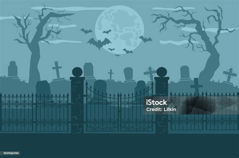 Cemetery Or Graveyard Vector Background Stock Illustration Download