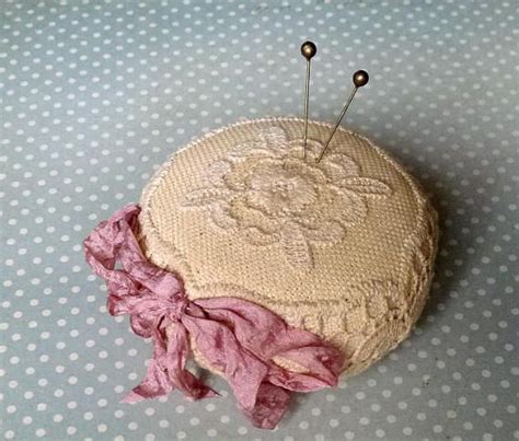 Pin Cushion Shabby Chic Decor Round Vintage Style Pincushion Etsy