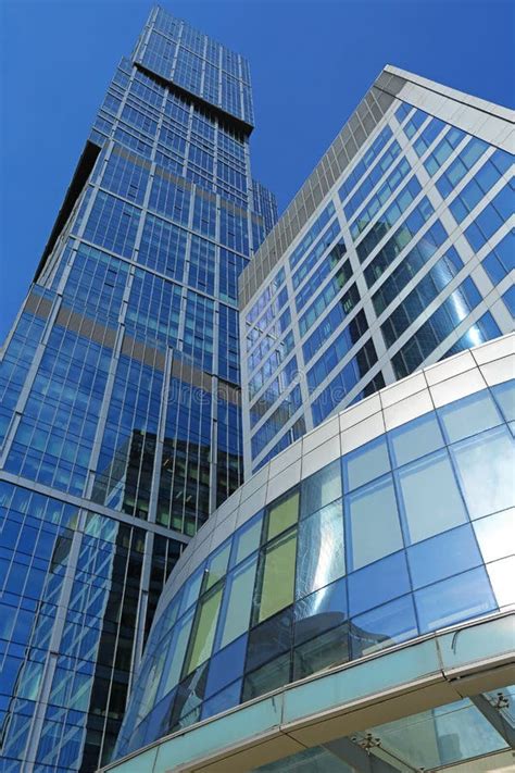 The Glass Facades Of Office Buildings In Moscow City Russia Stock