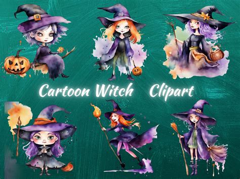 cartoon witches clipart 15 high quality png digital paper etsy