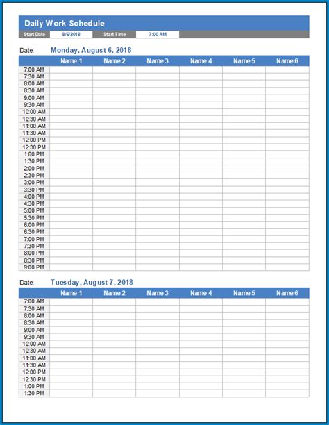 √ Free Printable Daily Work Schedule Template Templateral