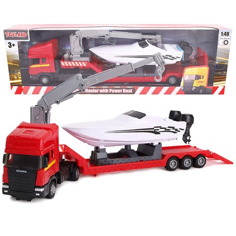 Toyland® Scania Flatbed Hauler Transporter Truck With Power Boat 148
