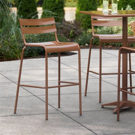 Lancaster Table And Seating Brown Powder Coated Aluminum Outdoor Barstool