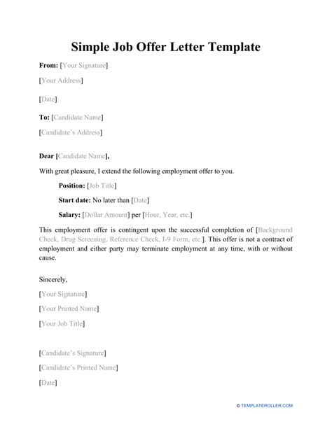 Simple Job Offer Letter Template Download Printable Pdf Templateroller