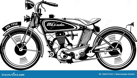 Vector Vintage Motorbike Side View Black Vector Monogram Isolated