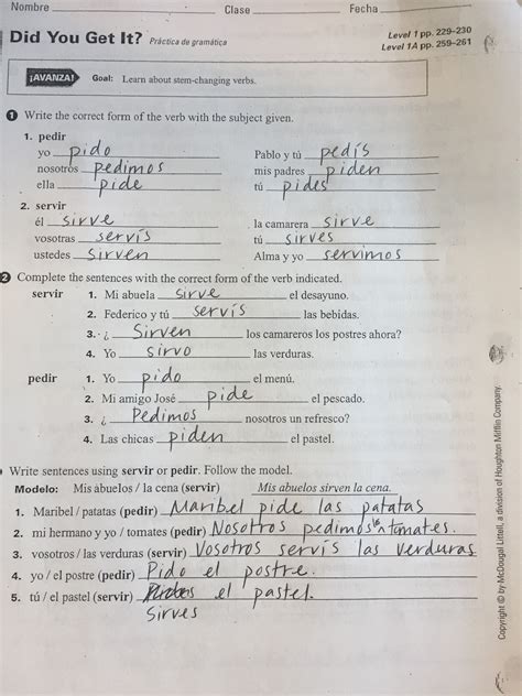 The Verb Gustar Worksheet Answers