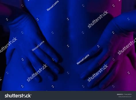 Naked Womans Back Waist Hands Blue Stock Photo 1734628859 Shutterstock