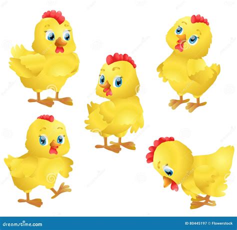 Set Of Cute Cartoon Chickens Vector Stock Vector Illustration Of
