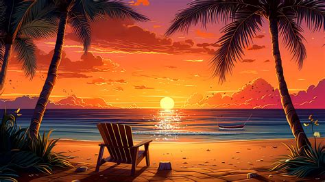 Anime Background Video Of Beautiful View Sunset Beach With Bonfire