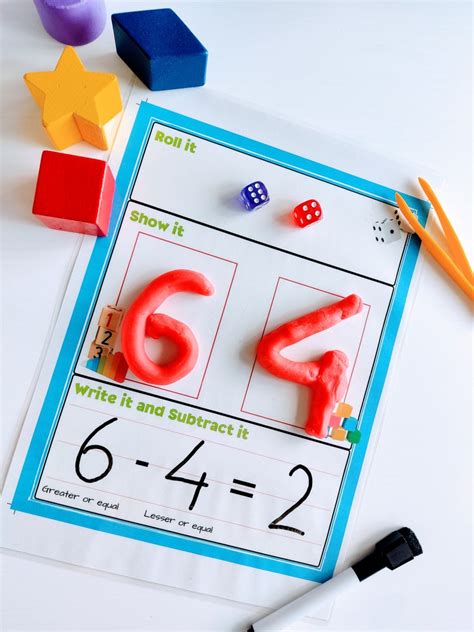 Subtraction Dice Game Printable Math Activity Homeschool Worksheet
