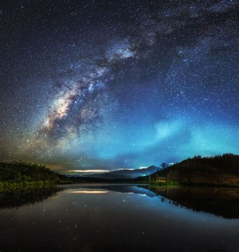 Milky Way Over Lake Beautiful Night Sky Milky Way Night Sky Stars