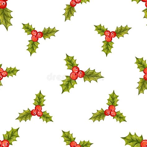 Seamless Christmas Pattern With Holly Berries Stock Illustration