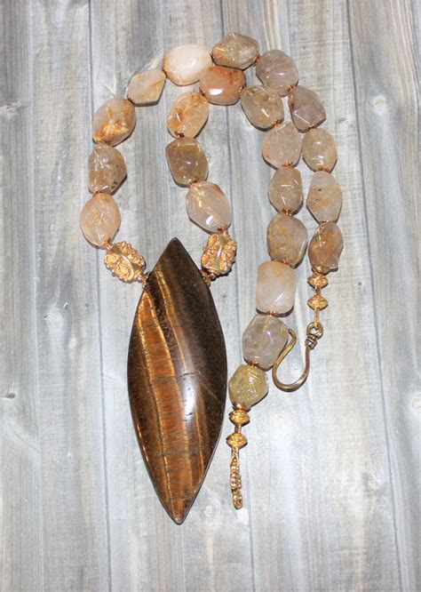 Exceptional Tiger S Eye Pendant Necklace With Gold Etsy Ireland