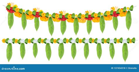 Indian Flower Garland Of Mango Leaves And Marigold Flowers For