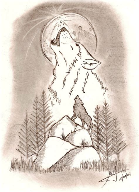 Resultado De Imagen Para Dibujos De Lobos Y La Luna Pencil Art Drawings