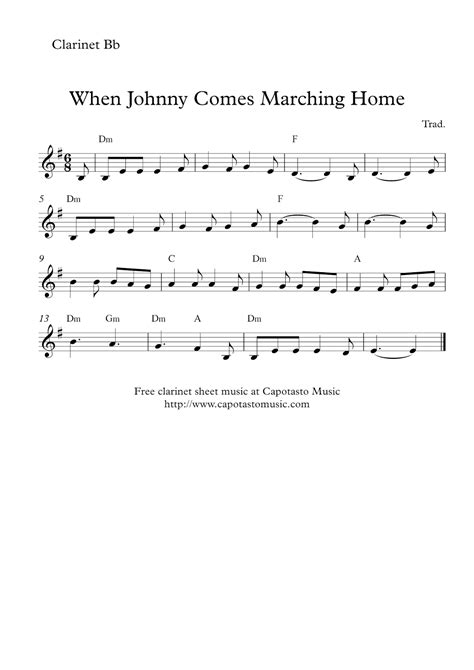 Video game and anime music! Free easy clarinet sheet music - When Johnny Comes ...