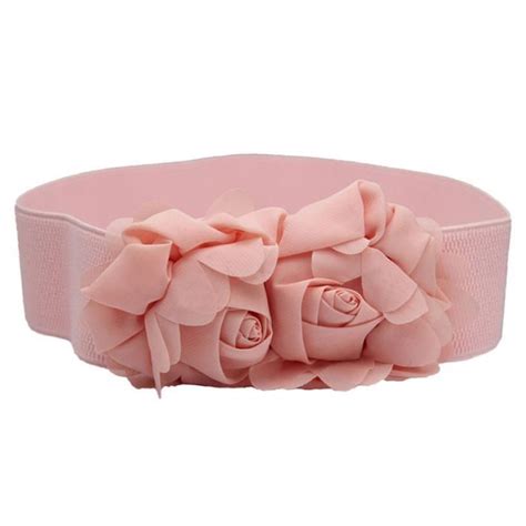 Newly Design Fashion Double Rose Flower Buckle Elastic Waist Belt Lady