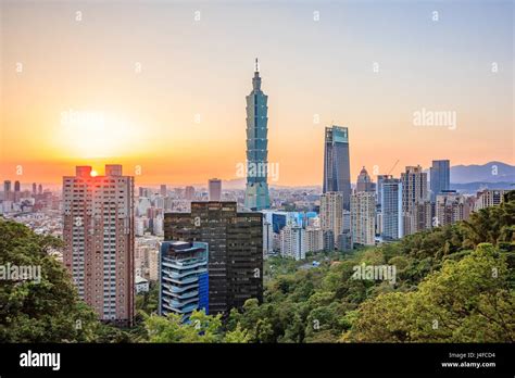 Taipei Taiwan City Skyline At Sunset From View Of Taipei City Make A