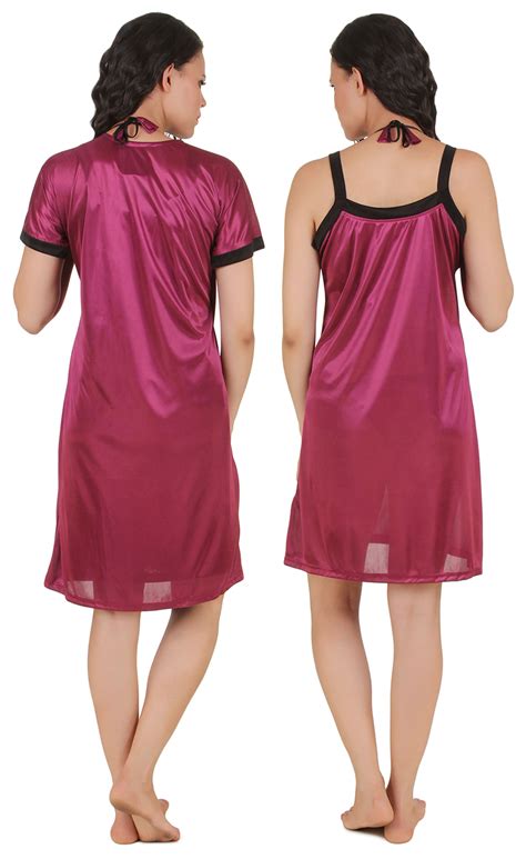 Buy Fasense Solid Satin 4 Pcs Set Nighty Robe Bra Thong Dp100 Online Get 76 Off
