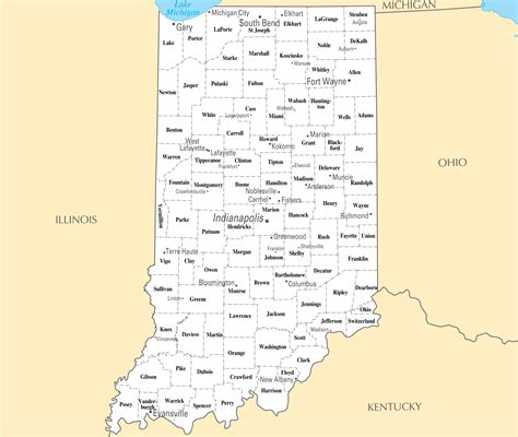 Laminated Map Large Administrative Map Of Indiana State With Major