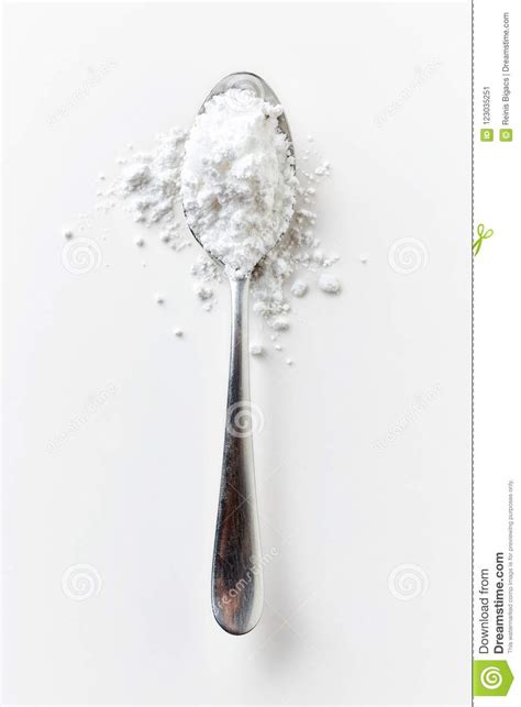 Spoon Full Of Powder Sugar On White From Above Stock Image Image Of