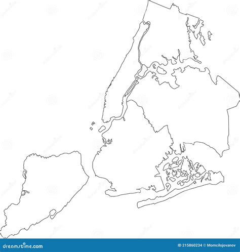 White Map Of Boroughs Of The New York City Usa Vector Illustration