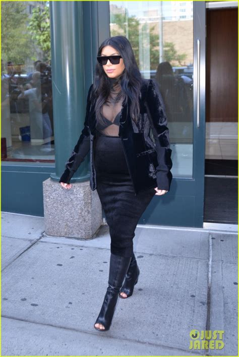 pregnant kim kardashian puts her bra on display in sexy sheer outfit photo 3454994 kanye