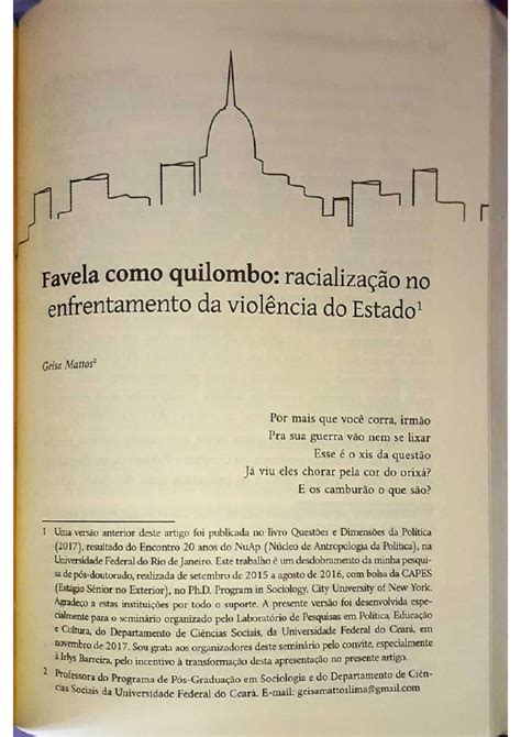 Pdf Favela Como Quilombo Racialização No Enfrentamento Da Violência Do Estado Geísa Mattos