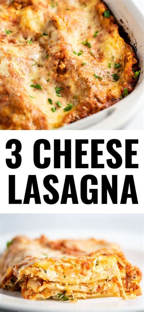 Image Of Lasagna With The Text 3 Cheese Lasagna Meatless Lasagna