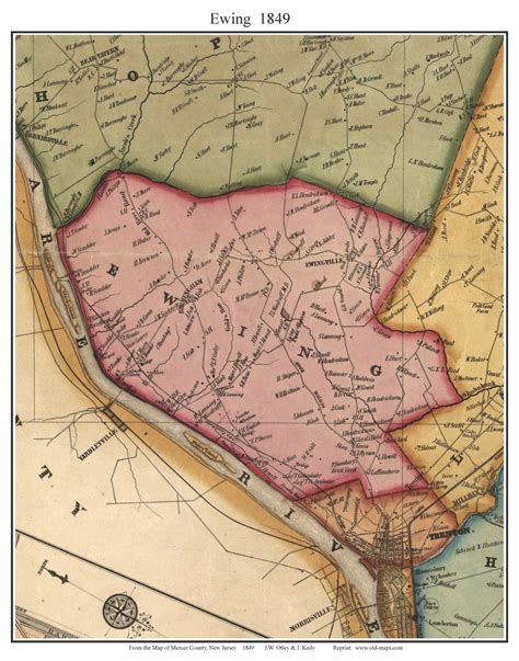 Ewing Township New Jersey 1849 Old Town Map Custom Print Mercer Co