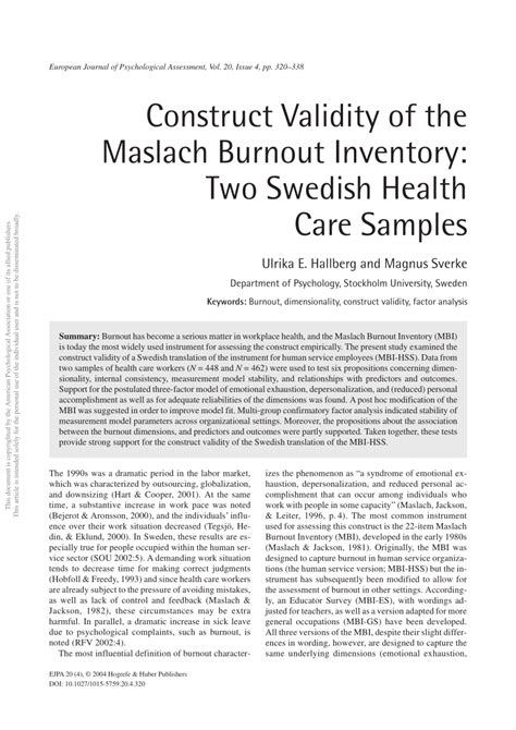 Construct Validity Of The Maslach Burnout Inventory Two Swedish Health