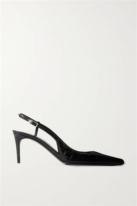SAINT LAURENT Vendome glossed croc-effect leather slingback pumps