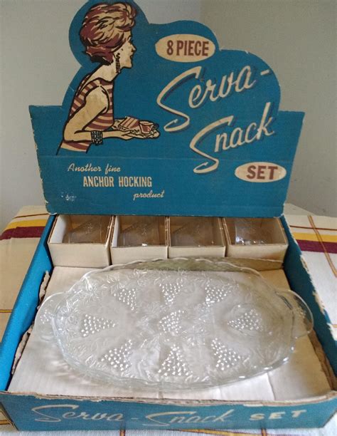 Vintage S Anchor Hocking Glass Serva Snack Set Mint In Box Etsy