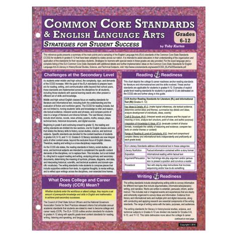 Common Core Standards And English Language Arts 6 12 Reference Guide