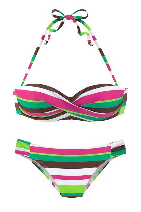 Marla Women Stripes Halter Push Up Twist Bandeau Bikini Set Green