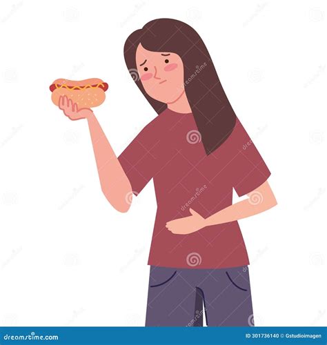 Bulimia, Woman Feels Ache In Stomach And Purging Vector Illustration