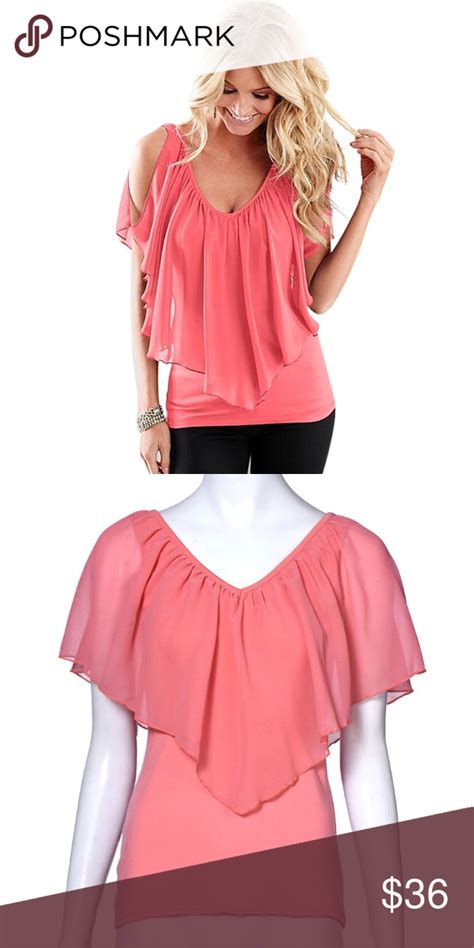 Pink Coral Chiffon Sleeveless Off Shoulder Top Clothes Design