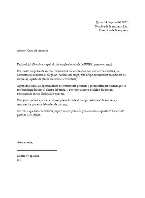 Formato De Carta De Renuncia Laboral Descarga En Word 2024