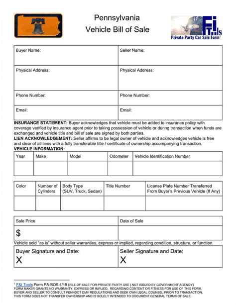 Free Fillable Pennsylvania Vehicle Bill Of Sale Form ⇒ Pdf Templates