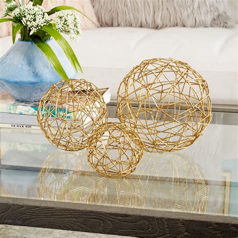 Cosmoliving Contemporary Gold Metal Geometric Sphere Sculptures Table