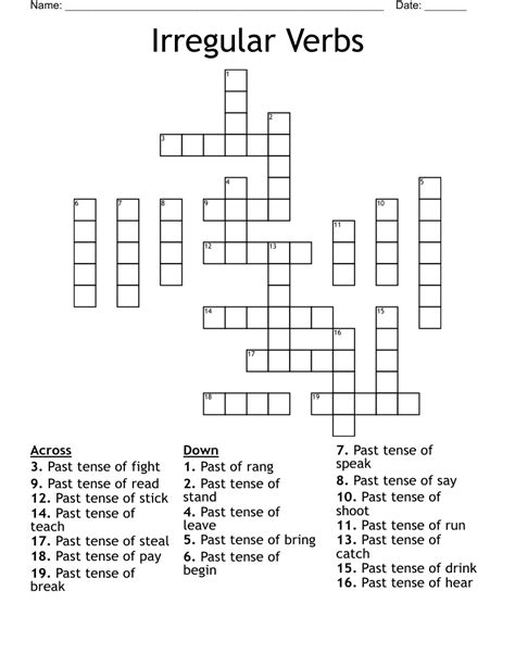 Irregular Verbs Crossword Puzzle Irregular Verbs Crossword Verb Porn Sexiz Pix