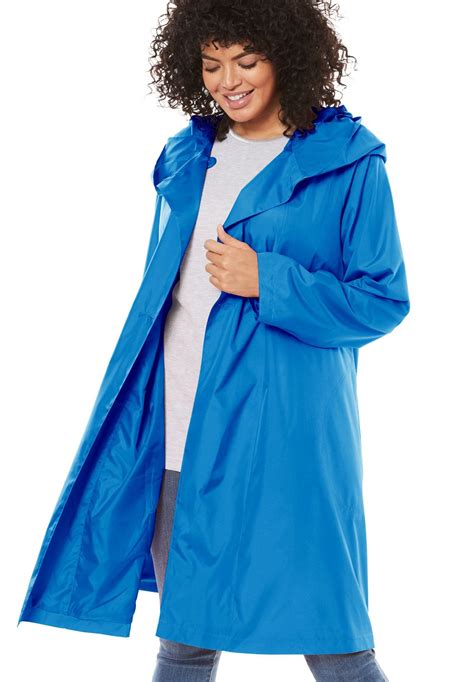 Packable Hooded Raincoat With Zip Bag Women S Plus Size Clothing Hooded Raincoat Raincoat