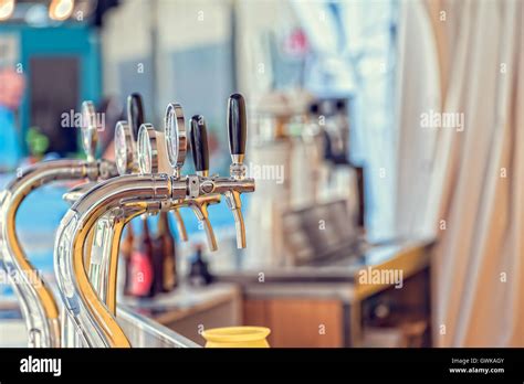 Draught Beer Taps And Other Beverages In A Bar Stock Photo Alamy